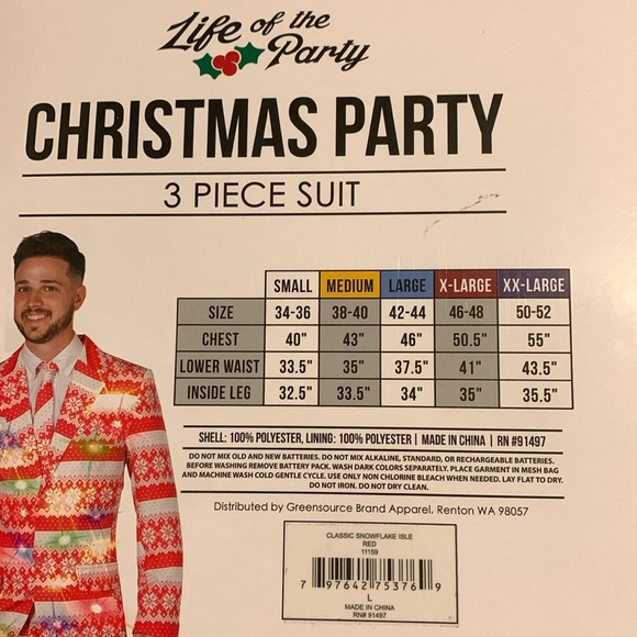 Life Of The Party 3 Piece Christmas Party Snowflake Suit w/ Flashing LED Lights - Picture 8 of 11